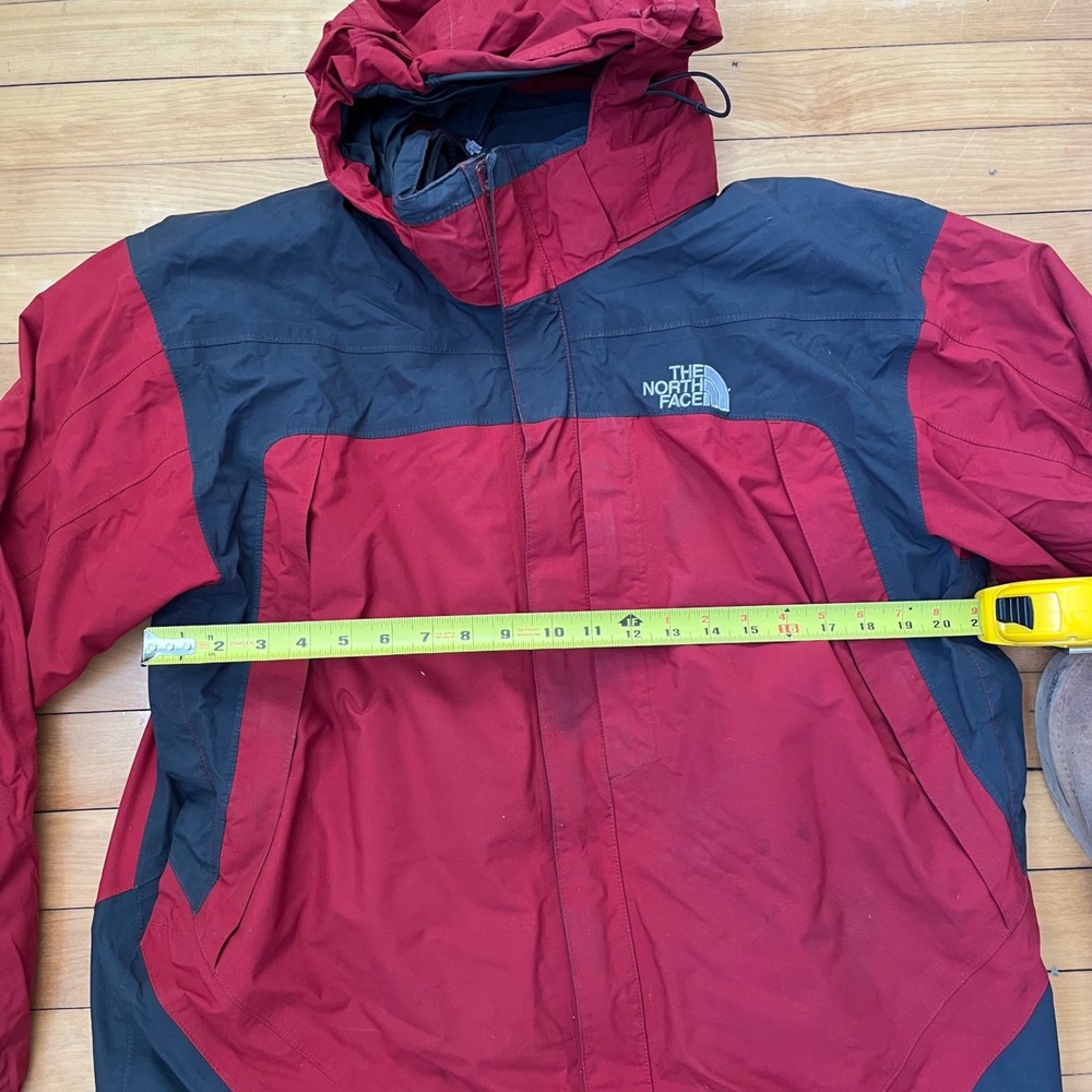 The North Face HyVent Hooded Rain Jacket Red Grey Colorblock Mens Medium - Picture 6 of 6